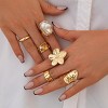 Chunky Flower Knuckle Ring Set | Gold Plated Pearl & Crystal Statement Jewelry | Stackable Bold Rings for Women - 2 of 4