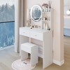 VYNXARIA 17" Round Mirror Vanity Table&Soft Cushion Stool Suit,Large Desktop,Multi-layer High Capacity Storage,Suitable For Small Space£¬White - 3 of 4