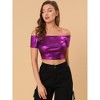 Allegra K Women's Off Shoulder Party Club Slim Fit Shiny Metallic Crop Top - 3 of 4