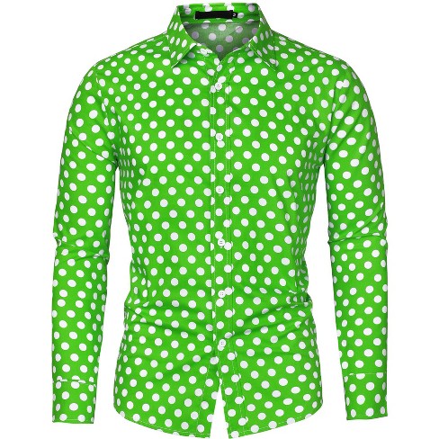 Lars Amadeus Men's Shirts Polka Dots Long Sleeve Slim Fit Printed Dress  Button Down Shirt Green XL
