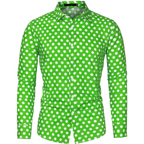 Mens Retro Polka Dot Long Sleeve Button Down Shirt Slim Fit Shirt Tee Blouse  Top