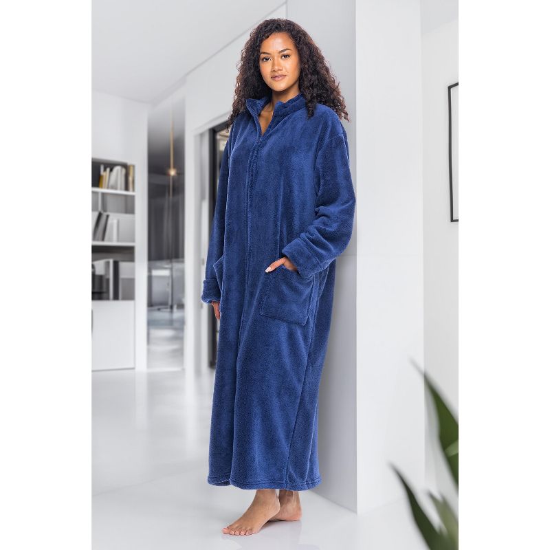 Women's Zip Up Fleece Robe, Soft Warm Plush Oversized Zipper Bathrobe, 4 of 7