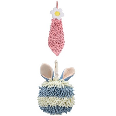 REGALWOVEN 2 Packs Soft Absorbent Flower and Rabbit Shape Decorative Chenille Hand Towel for Bathroom 6" x 15"/7" x 7"