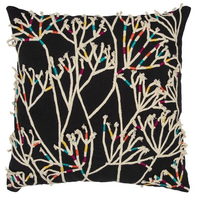 20"x20" Oversize Impressionistic Botanical Square Throw Pillow Cover Black - Rizzy Home