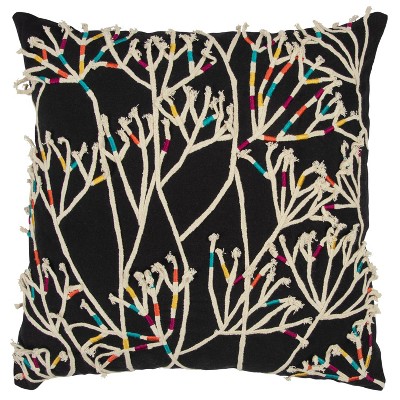 20"x20" Oversize Impressionistic Botanical Square Throw Pillow Cover Black - Rizzy Home