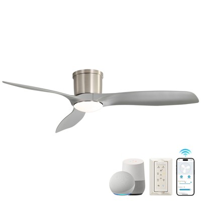 Sofucor Nickel 52 Inch Flush Mount Ceiling Fans with Lights Modern Flush Mount Ceiling Fan High CFM Dimmable LED Reversible DC for Bedroom Living Room