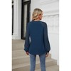 Womens Tops Round Neck Long Sleeve Lace Trim Relaxed Fit T Shirt Blue L - 2 of 4