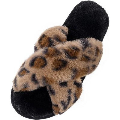Image of RockDove Women's X-Band Faux Fur Slide Slipper, Size 9-10 US Women, Leopard