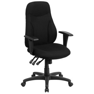 Flash Furniture High Back Black Fabric Multifunction Swivel Ergonomic Task Office Chair with Adjustable Arms - 1 of 4