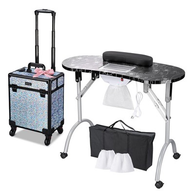 Byootique Manicure Table Nail Desk & Rolling Makeup Train Case Kit