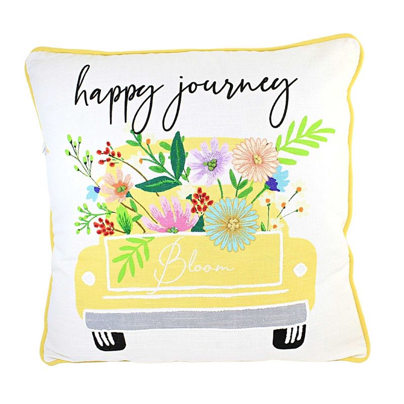Home Decor 18.0 Inch Happy Journey Pillow Flowers Truck Throw Pillows, 1 of 4