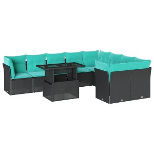 vidaXL 10 Piece Garden Sofa Set with Cushions - Black - 1 of 4