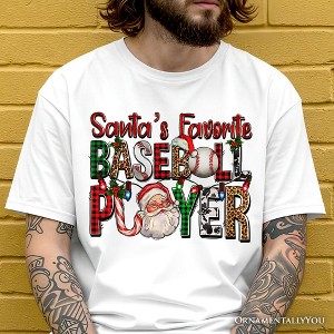 Santa’s Favorite Baseball Player Plaid Christmas T-Shirt, Sports Team Holiday Tee | OrnamentallyYou - 1 of 4