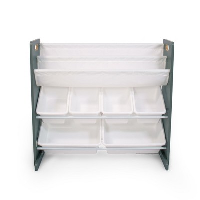 Gray and White 4-Tier Kids' Storage Organizer with Bookrack