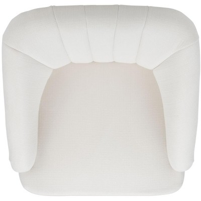 Sleek White Velvet Accent Chair with Walnut Flared Legs