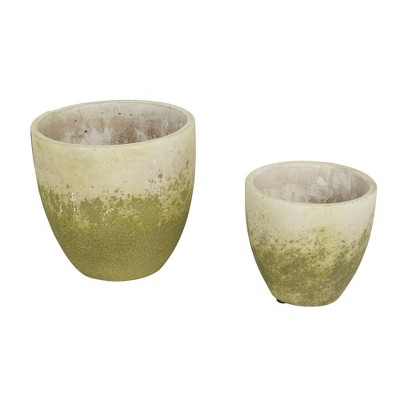 Zingz & Thingz Set of 2 Weathered Clay Flower Pots Green