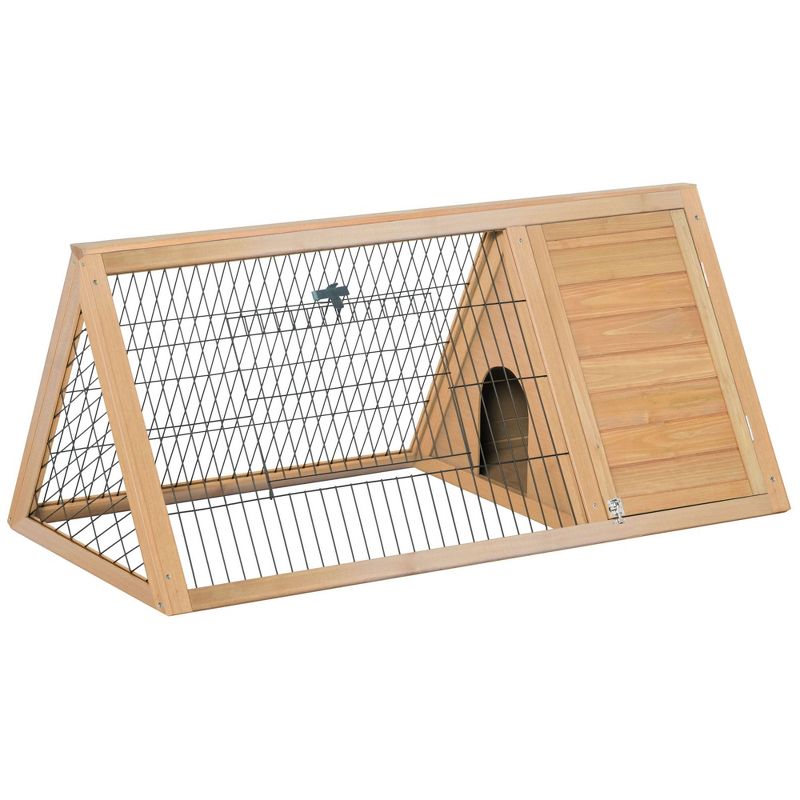 PawHut 46" x 24" Wooden A-Frame Outdoor Rabbit Cage Small Animal Hutch with Outside Run & Ventilating Wire, 1 of 8