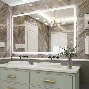 Emma LED Bathroom Mirror Rectangular Dimmable Waterproof Smart Touch Button Makeup Mirror with Lights Vertical & Horizontal-The Pop Home - 1 of 4