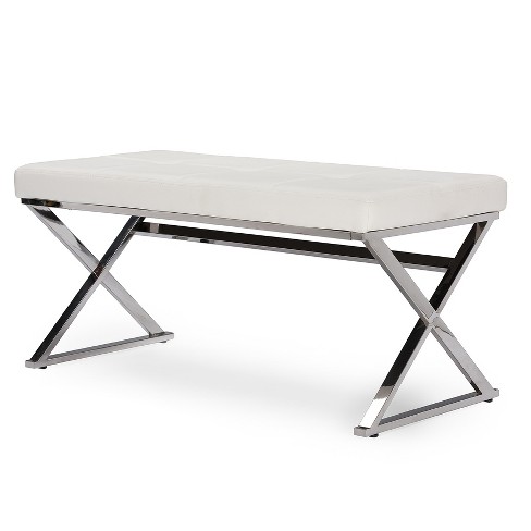 Herald Modern And Contemporary Stainless Steel And Faux Leather Upholstered Rectangle Bench White Baxton Studio Target