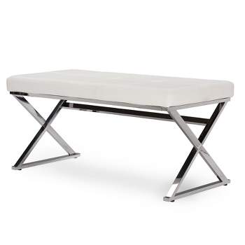 Herald Modern and Contemporary Stainless Steel and Faux Leather Upholstered Rectangle Bench - White - Baxton Studio