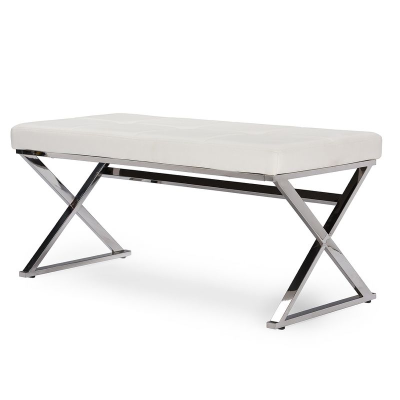 Herald Modern and Contemporary Stainless Steel and Faux Leather Upholstered Rectangle Bench - White - Baxton Studio, 1 of 6