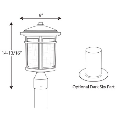 Black Aluminum Outdoor Post Lantern with Etched Umber Glass Shade
