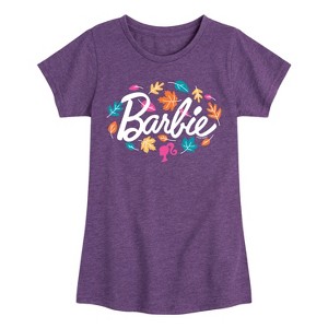 Girls' - Barbie - Fall Leaves Logo Fitted Short Sleeve Graphic T-Shirt - 1 of 3