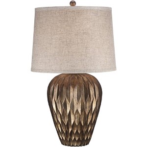 Possini Euro Design Buckhead Modern Table Lamp 28" Tall Warm Bronze Brown Geometric Fabric Drum Shade for Bedroom Living Room Bedside Nightstand - 1 of 4