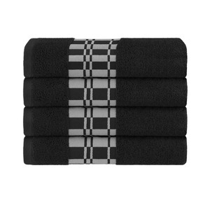 100% Cotton Medium Weight Geometric Border Bath Towel Set of 4 by Blue Nile Mills - 1 of 4