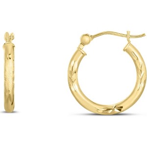 14k Yellow Gold 2mm Diamond Cut & Polished Tube Hoop Earrings - 1 of 3