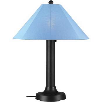 Patio Living Concepts Catalina Table Lamp 39640 with 3 black body and sky blue Sunbrella shade fabric
