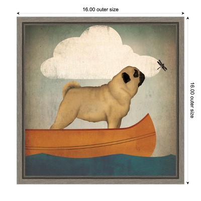 Ryan Fowler Pug Canoe Framed Canvas Art in Graywash