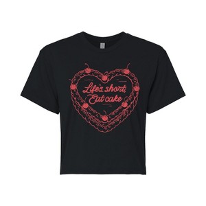 Women's - Instant Message - Eat Cake Heart Cropped Graphic T-Shirt - 1 of 4