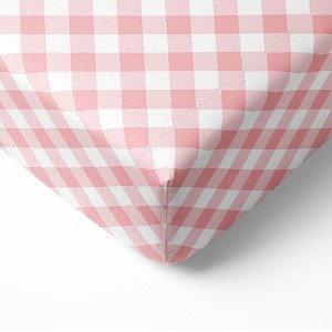 Bacati - Check Plaids Printed Coral 100 percent Cotton Universal Baby US Standard Crib or Toddler Bed Fitted Sheet - 1 of 4