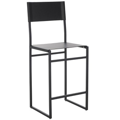 Layne Black Leather and Metal Minimalist Counter Stool
