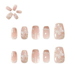 LOVELAY CREATIONS Short Square Press-On Nails with Pearl Glitter Art - 1 of 4