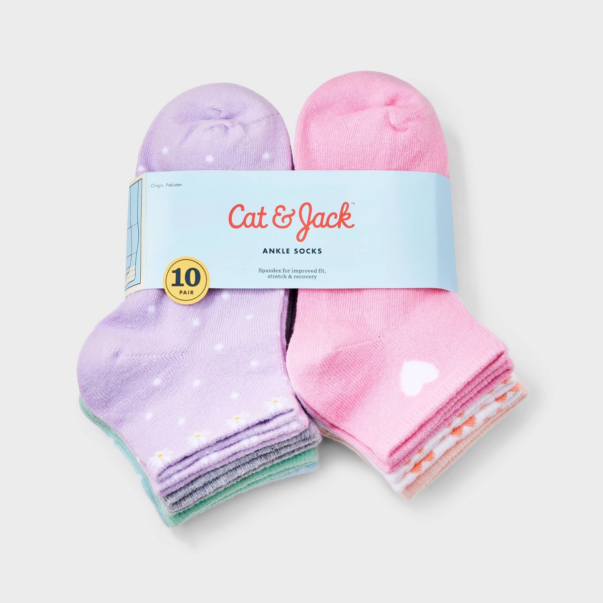 Girls' 10pk Floral & Hearts Ankle Socks - Cat & Jack™ Assorted Colors - thumbnail 2
