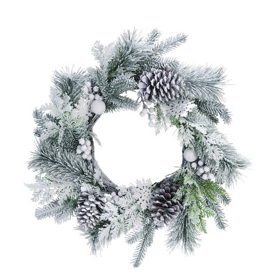 Transpac Artificial 24 in. White Christmas Pine with Snow Wreath