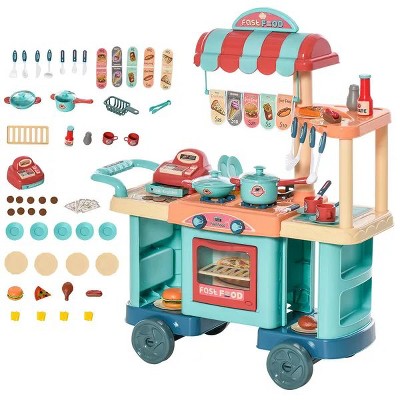 Kids Kitchen Food Stand with Play Food, Cashier Register, Accessories Ages 3-6
