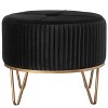 Fabulaxe Round Velvet Ottoman Stool Raised with Hairpin Gold Base - 2 of 4