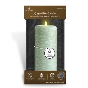 LumiPur 3.5"x9" Signature Natural Glow Flickering Flameless LED Wax Pillar Candle Sage Green - 1 of 4