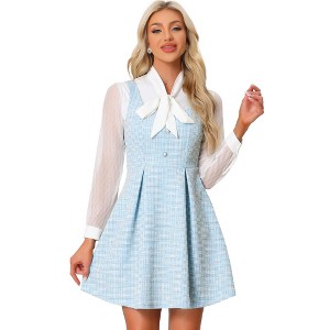 INSPIRE CHIC Women's Sleeveless Square Neck Plaid Fit and Flare Tweed Dresses - 1 of 4
