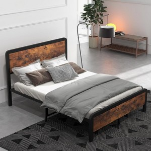 Queen Bed Frame with Headboard, Flannel Stool and 2 Storage Drawers, Metal Platform Bed Frame, Safe Rounded Corners, No Noise, No Box Spring Needed - 1 of 4