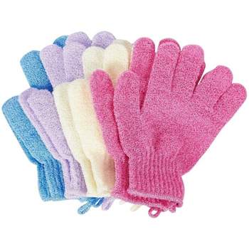 Juvale 4 Pairs Body Exfoliating Gloves for Shower, Bath Scrub Wash Mitt for Women, Men, Spa, Massage (Pink, Purple, Blue, Beige)