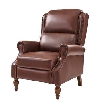 BenchMaster Newport Taupe Faux Leather Recliner Chair Modern Armchair  Ottoman Footrest Ergonomic Manual Reclining Swivel for Bedroom Living Room  Home