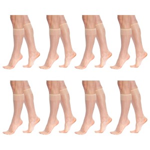 8 Pairs Sheer Knee High Socks for Women 15 Denier with Stay-Up Band One Size - 1 of 1