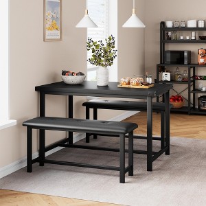 Dining Room Table Set with 2 Benches,Dining Table Set for 4 Kitchen Table with 2 PU Upholstered Benches - 1 of 4