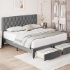 Homhougo Full Size Bed Frame, Upholstered Platform Bed Frame with Storage Drawers, Mattress Foundation with Solid Wooden Slats Support, Beige - 3 of 4