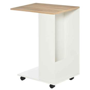 HOMCOM C-Shaped Sofa Side Table Mobile End Table with Storage and Wheels for Living Room, Bedroom, Office