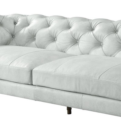 Vintage White Tufted Leather Chesterfield Sofa with Metal Legs